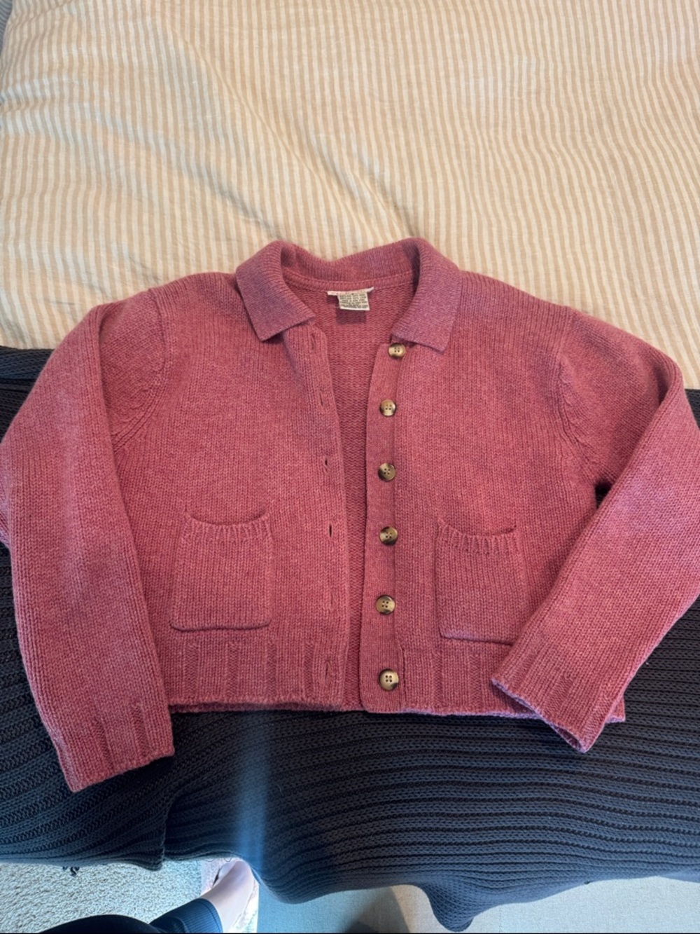 Mauve Knit Button-Up Cardigan with Pockets